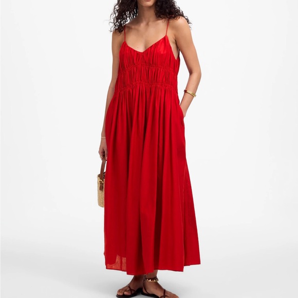 Madewell Dresses & Skirts - Madewell Textured V-Neck Midi Dress Medium Red Scarlet